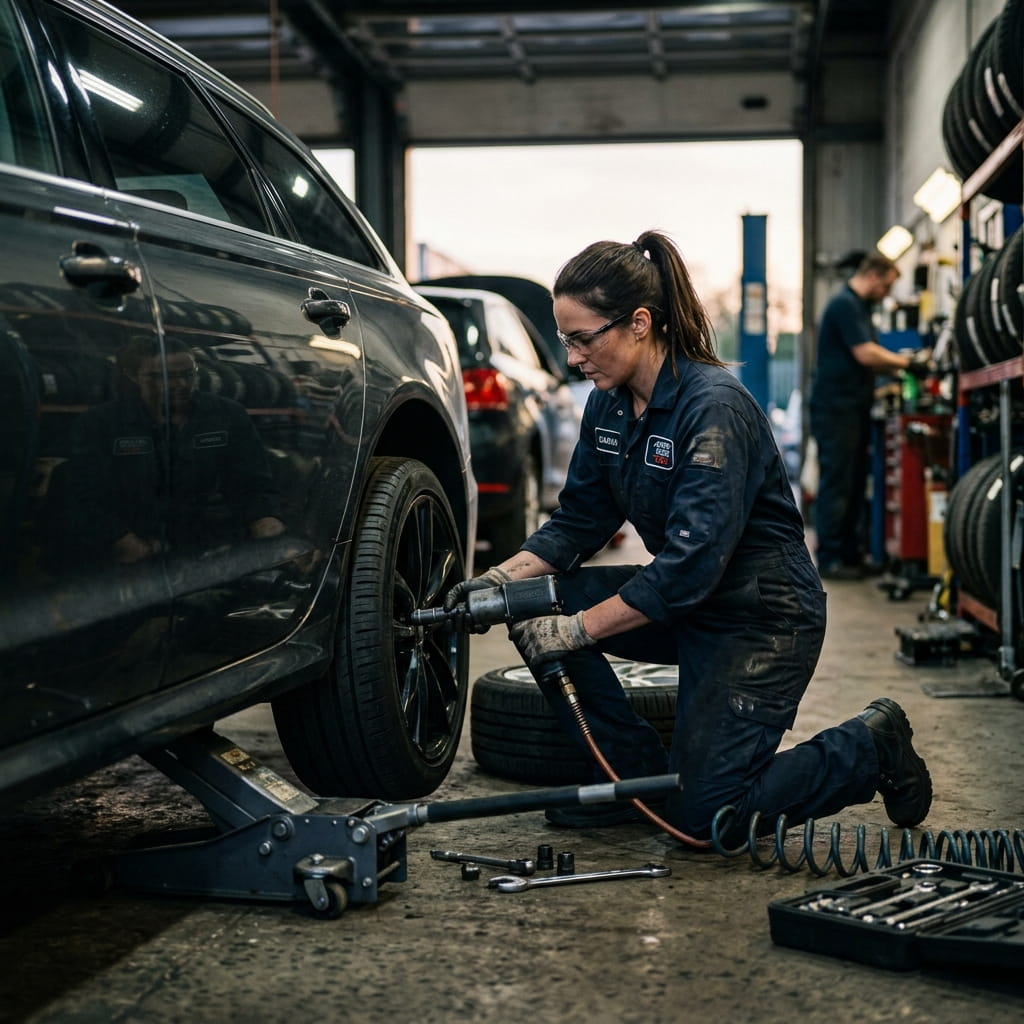 Mechanic changing tyre